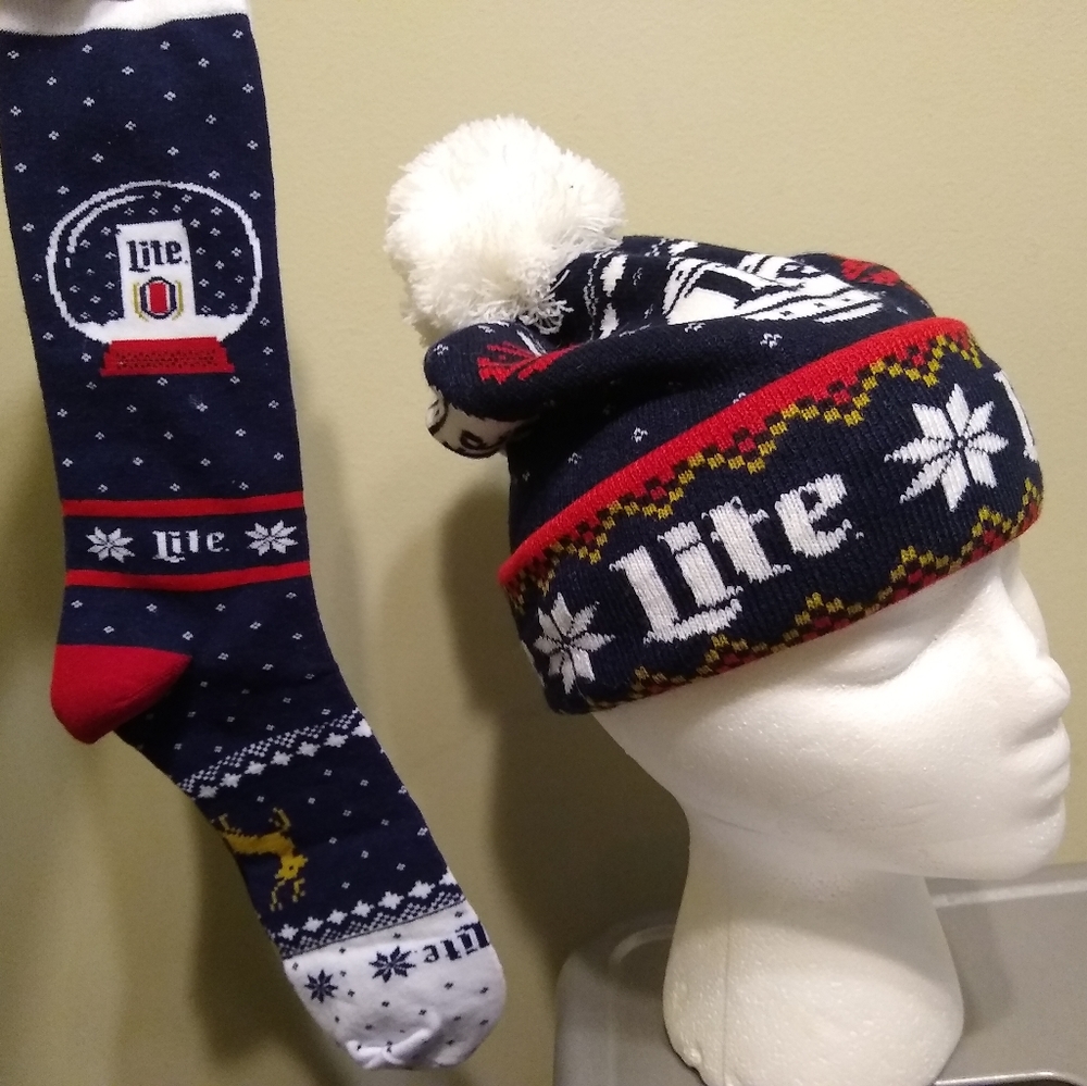 Miller Lite winter hat and sock set! Never worn